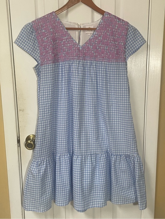 j. marie Dresses & Skirts - J. Marie Dress Medium Preppy Blue White Multi-Color Floral Embroidered Gingham